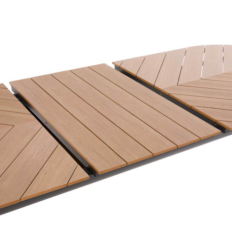Mesa de jardín extensible rectangular en polimadera 220/280 cm con 8 sillas y 2 sillas con reposabrazos