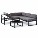 Conjunto de jardín bajo rinconero 5 plazas compuesto de un sofá con respaldo reclinable y de una mesa de centro