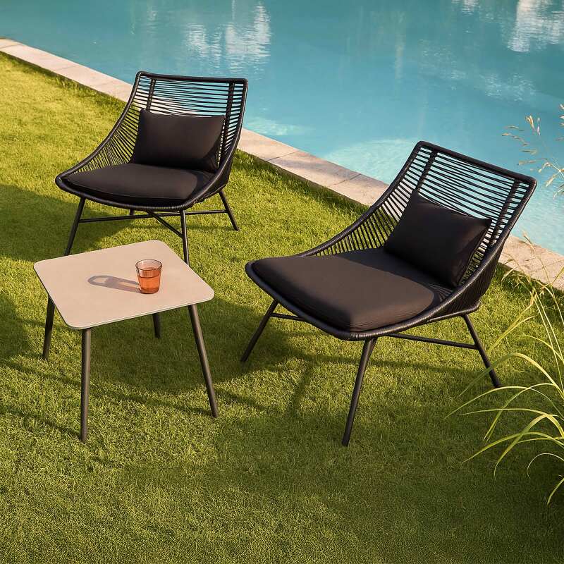 Conjunto de jardín de cuerdas con 2 sillones y 1 mesa de centro