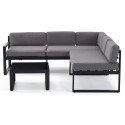Conjunto de jardín bajo rinconero 5 plazas compuesto de un sofá con respaldo reclinable y de una mesa de centro
