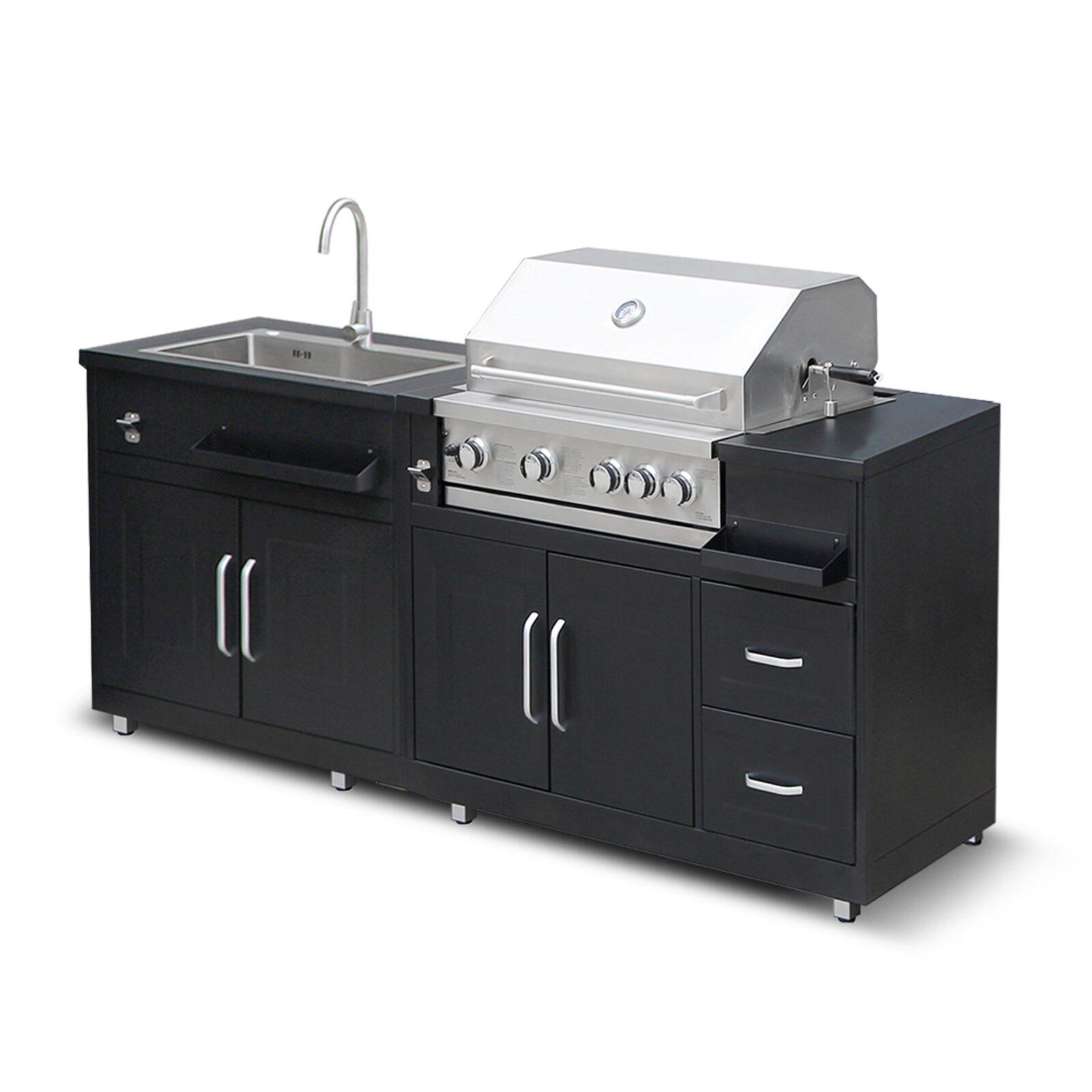 Cocina exterior de acero de 2 elementos con barbacoa