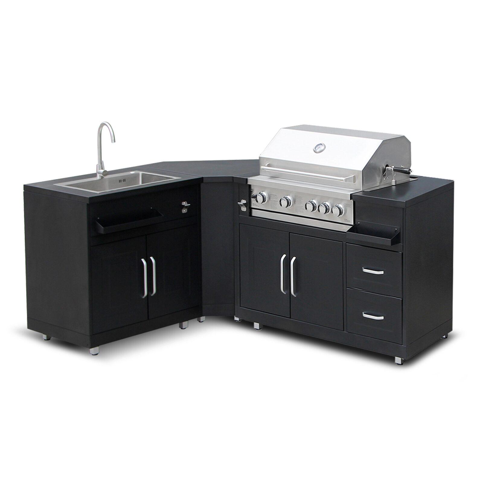 Cocina exterior de acero de 3 piezas con barbacoa