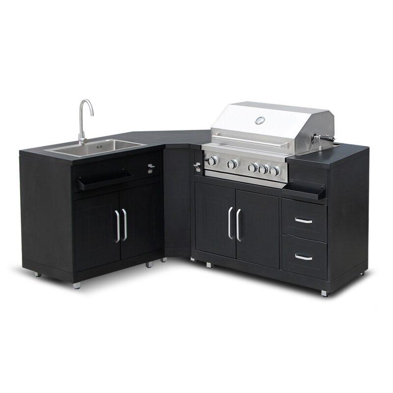 Cocina exterior de acero de 3 piezas con barbacoa