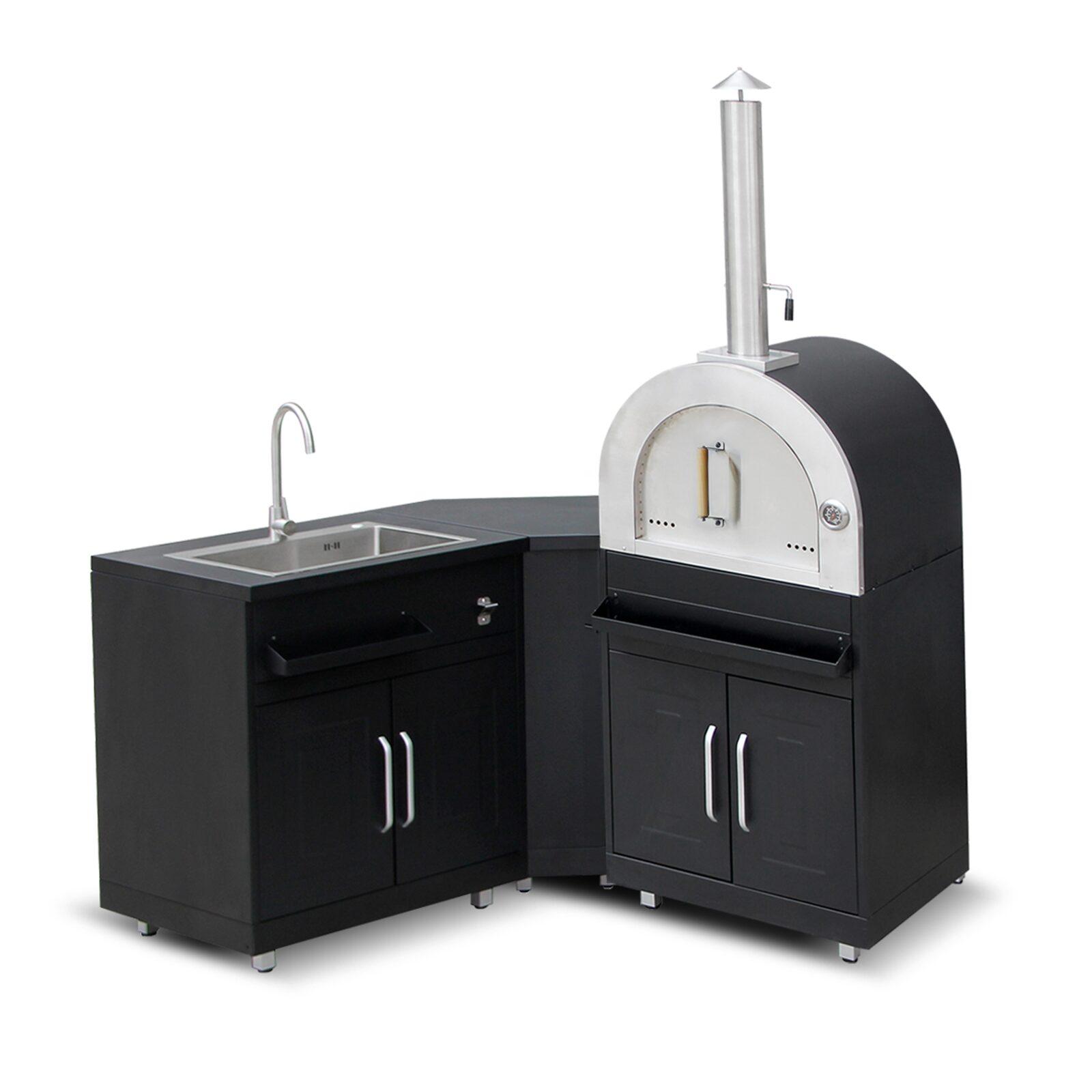 Cocina exterior de acero de 3 elementos con horno de pizza