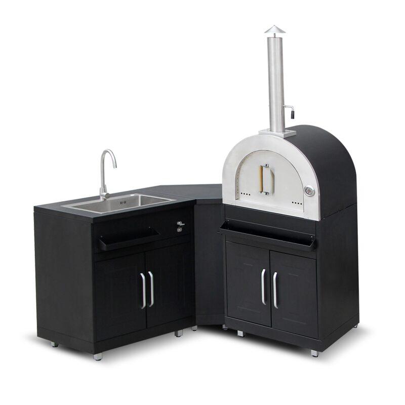 Cocina exterior de acero de 3 elementos con horno de pizza