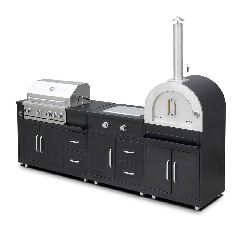 Cocina de exterior de acero con 3 elementos de cocción