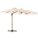 Parasol de 3 cabezales (4,5 x 2,65 m) con poste giratorio de 360° en imitación madera y funda protectora