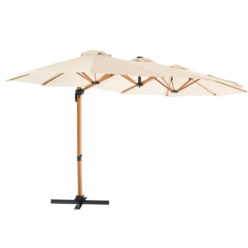 Parasol de 3 cabezales (4,5 x 2,65 m) con poste giratorio de 360° en imitación madera y funda protectora
