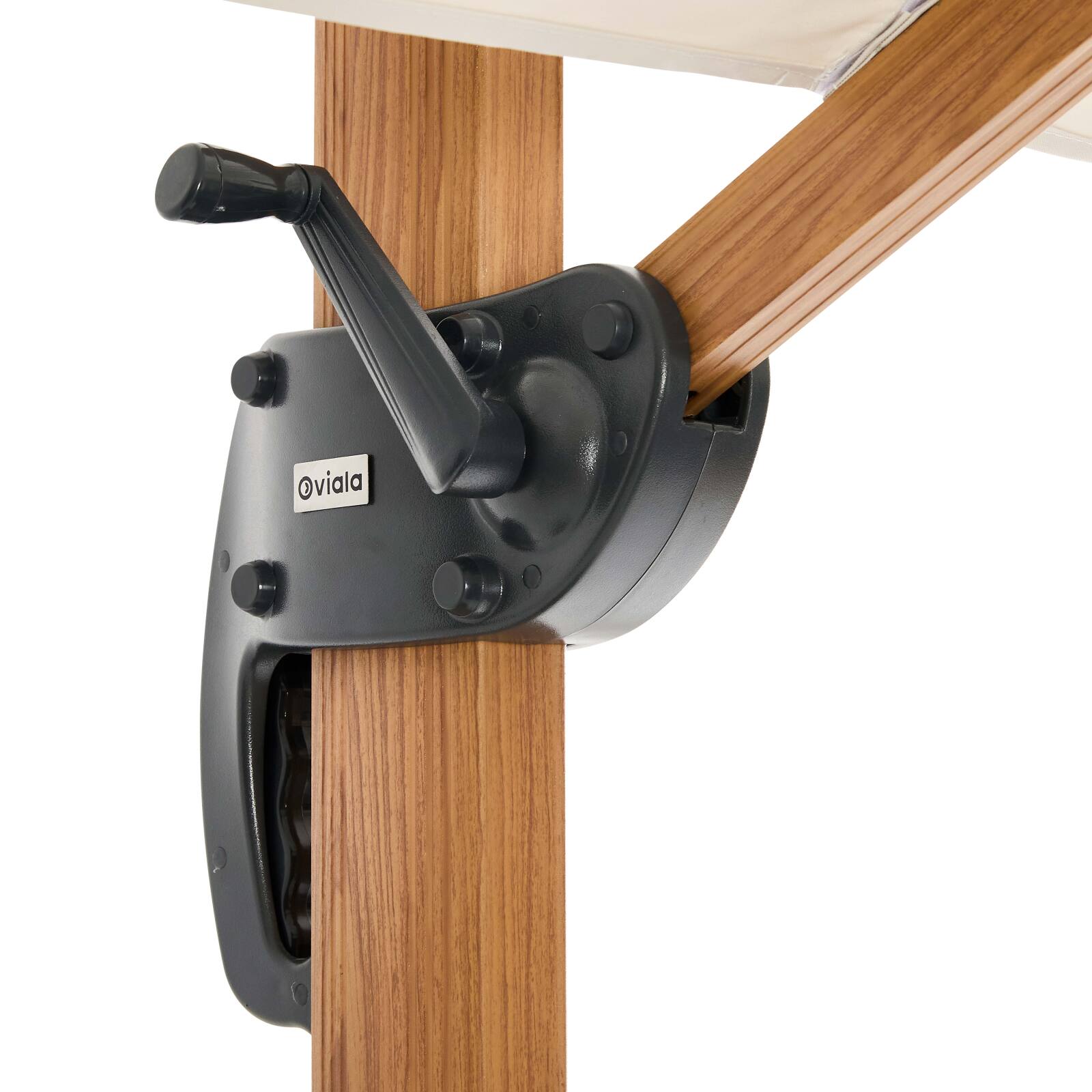 Parasol de 3 cabezales (4,5 x 2,65 m) con poste giratorio de 360° en imitación madera y funda protectora