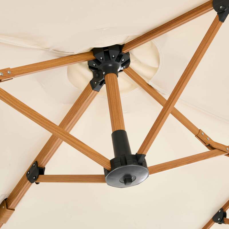 Parasol de 3 cabezales (4,5 x 2,65 m) con poste giratorio de 360° en imitación madera y funda protectora
