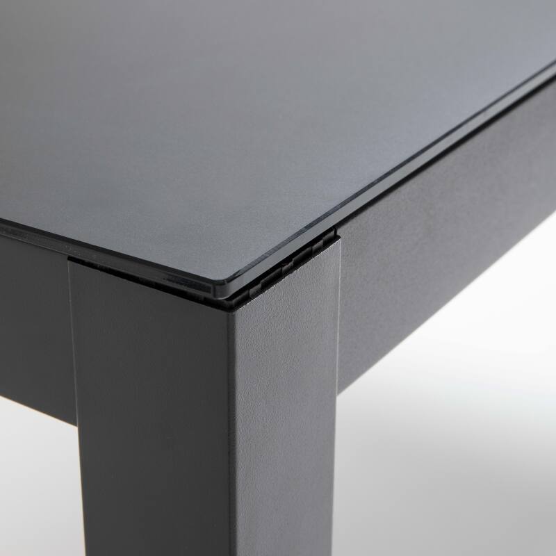 Mesa de jardín rectangular 182x90 cm y 8 sillas en aluminio con tapa de cristal de seguridad