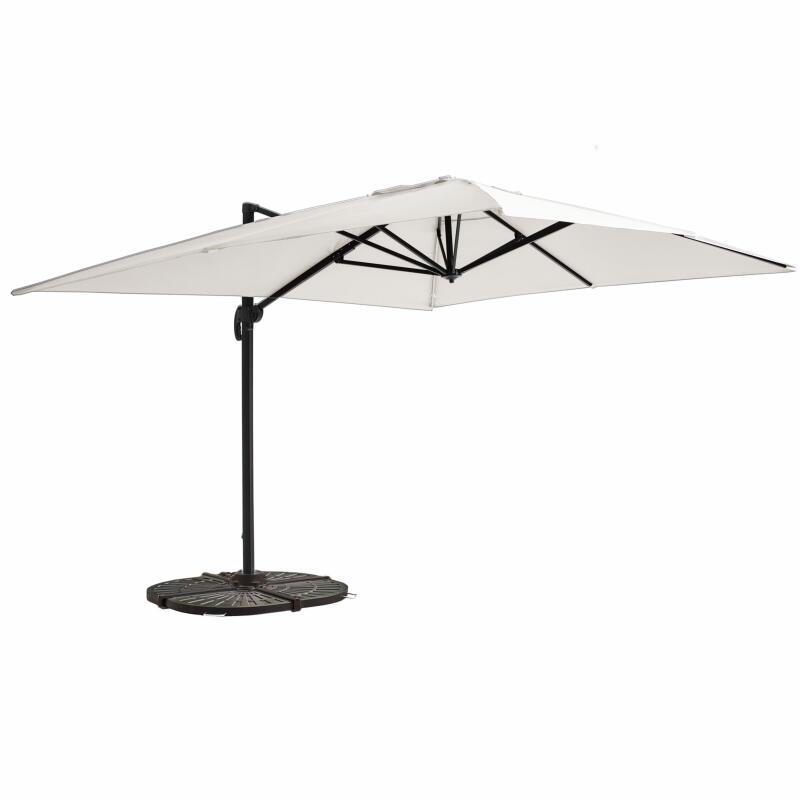 Parasol excéntrico inclinable y rotación de 360° (4 x 3 m) y 4 losas lastradas