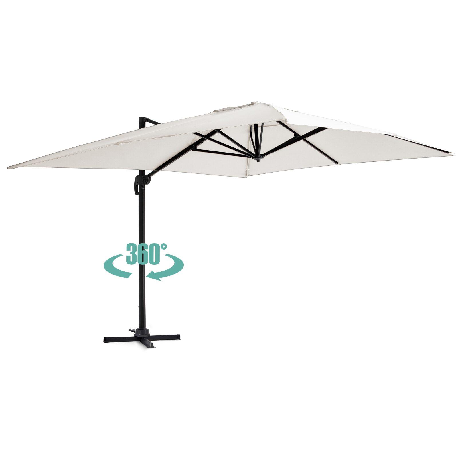 Parasol excéntrico y rotación de 360° (4 x 3m) y 4 losas para rellenar y estabilizar Parasol excéntrico y rotación de 360° (4 x 3m) y 4 losas para rellenar y estabilizar