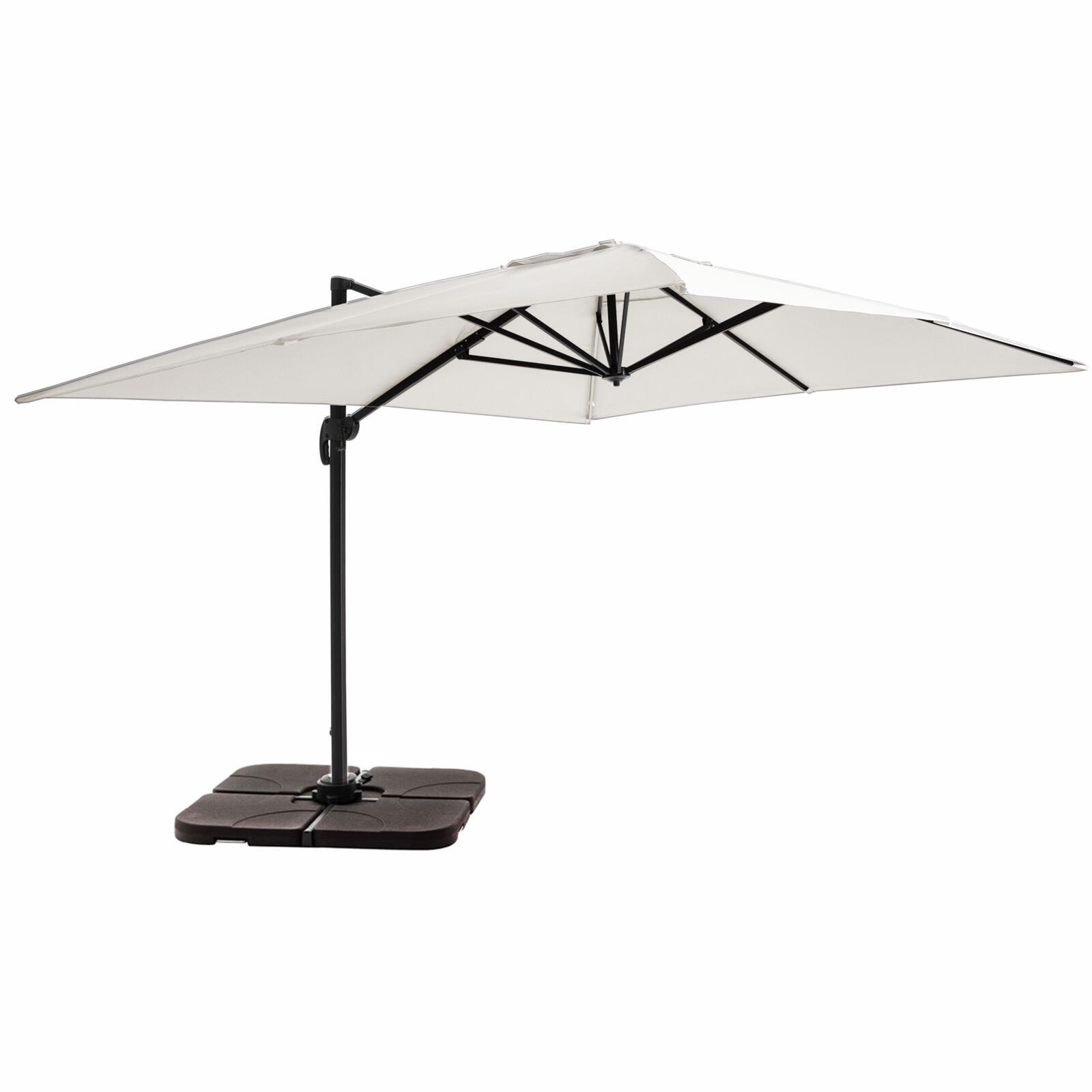 Parasol excéntrico y rotación de 360° (4 x 3m) y 4 losas para rellenar y estabilizar Parasol excéntrico y rotación de 360° (4 x 3m) y 4 losas para rellenar y estabilizar