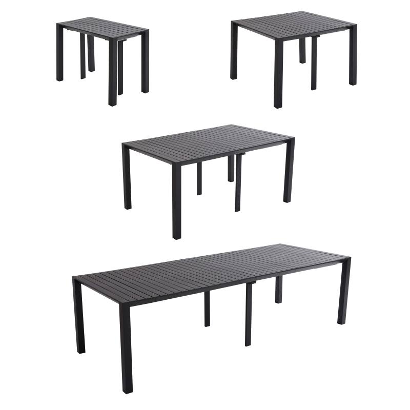 Mesa de jardín extensible rectangular (52/260 cm) y 8 sillas de aluminio.