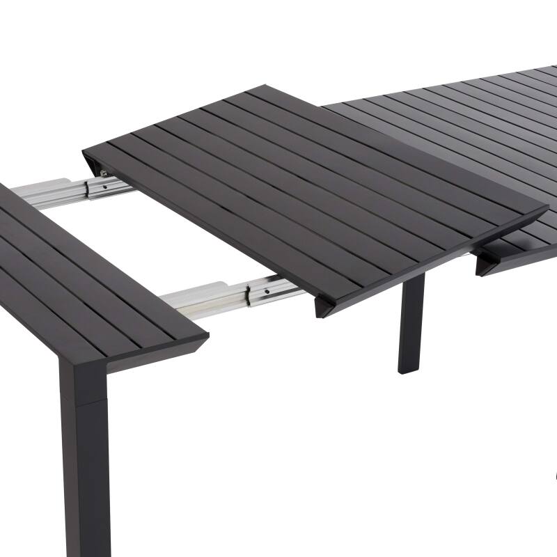 Mesa de jardín extensible rectangular (52/260 cm) y 8 sillas de aluminio.