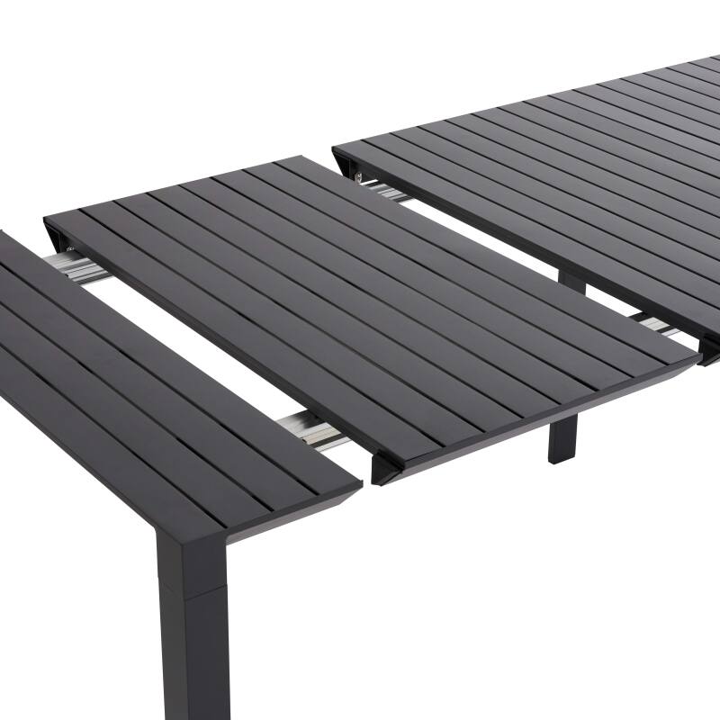 Mesa de jardín extensible rectangular (52/260 cm) y 8 sillas de aluminio.