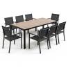 Mesa de jardín de aluminio efecto madera 206x100x74 cm y 8 sillas con reposabrazos