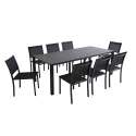 Mesa de jardín extensible de aluminio 52/260x100 cm y 8 sillas de textilene