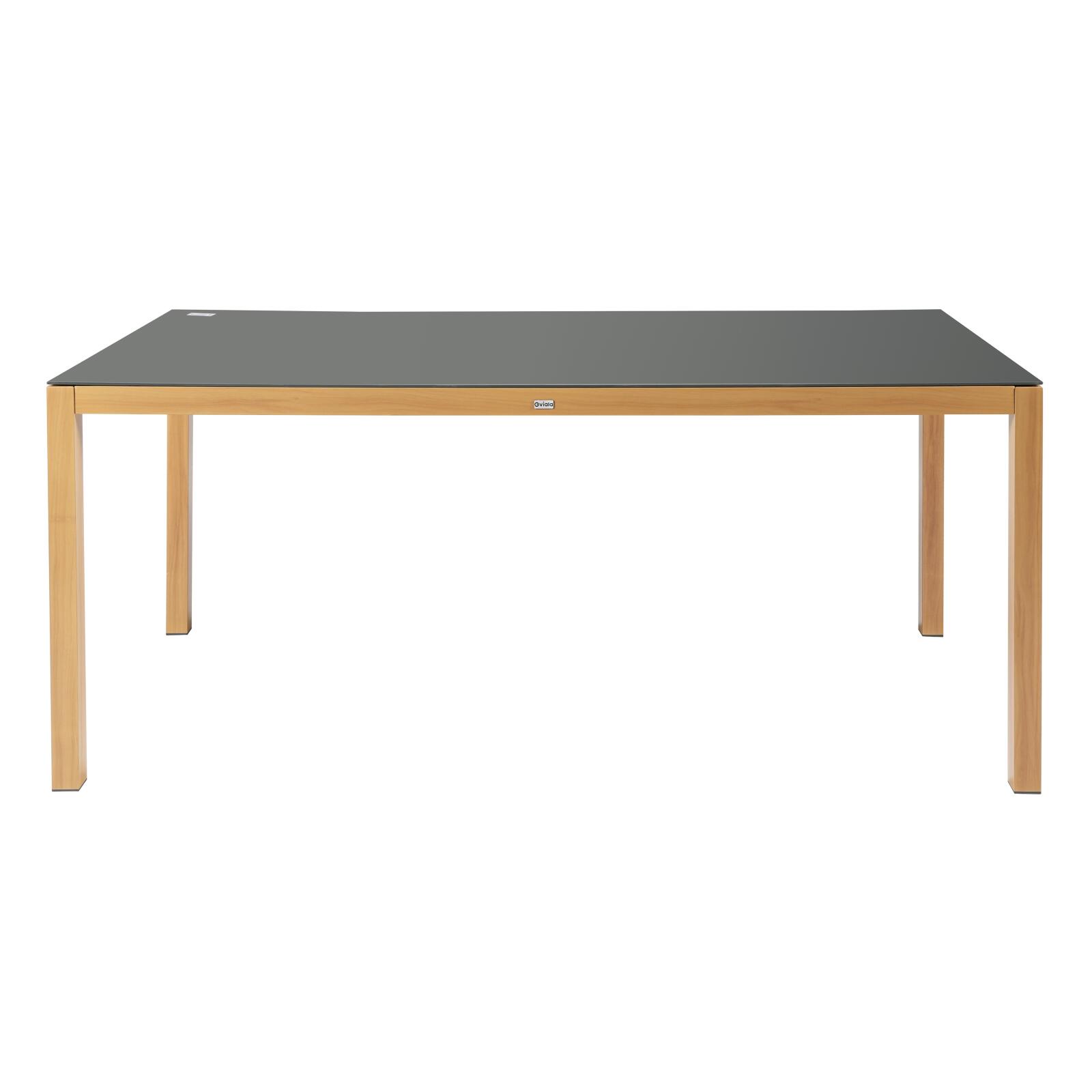 Mesa de jardín rectangular de aluminio efecto madera con tapa de cristal templado (180 x 90 x 74 cm)