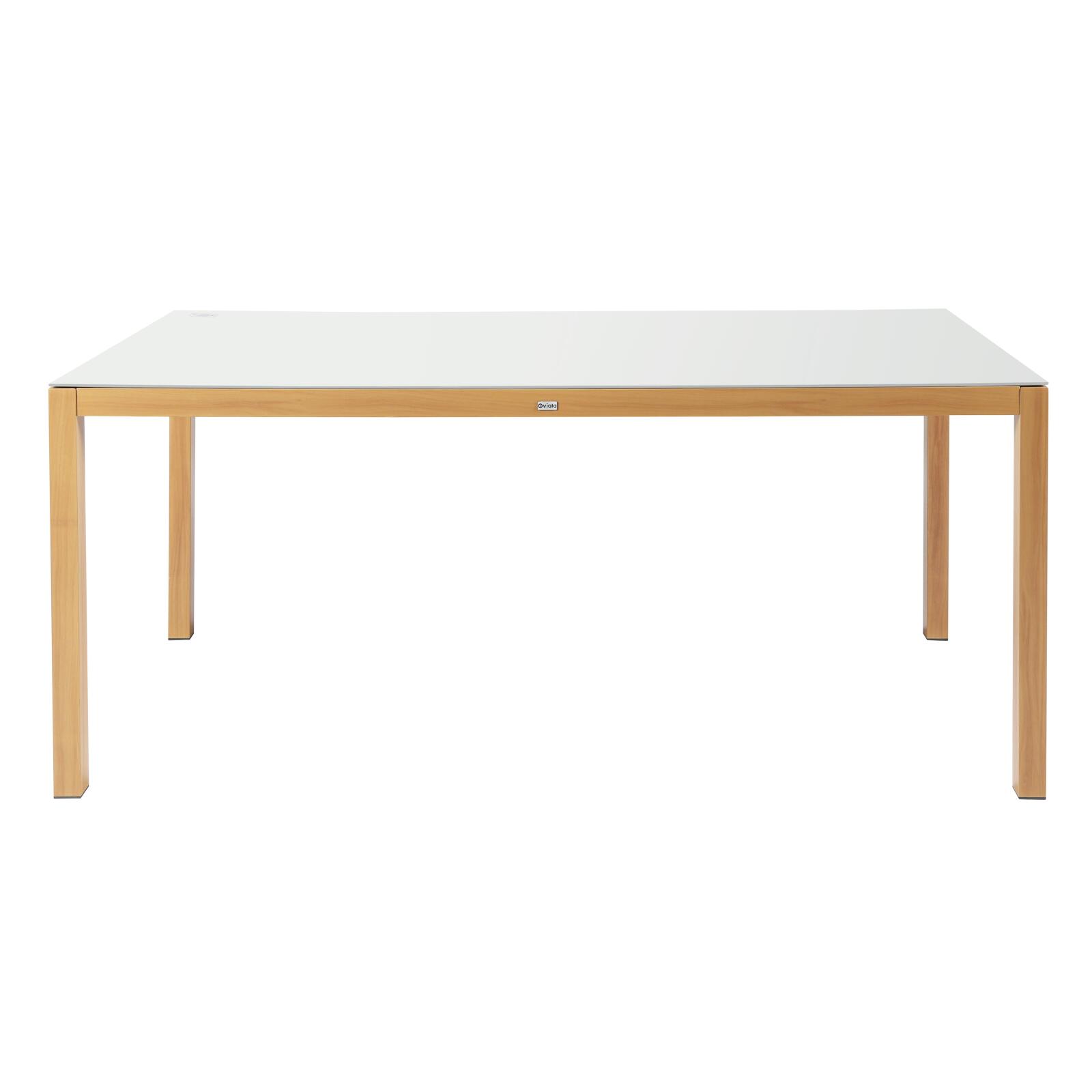 Mesa de jardín rectangular de aluminio efecto madera con tapa de cristal templado (180 x 90 x 74 cm)