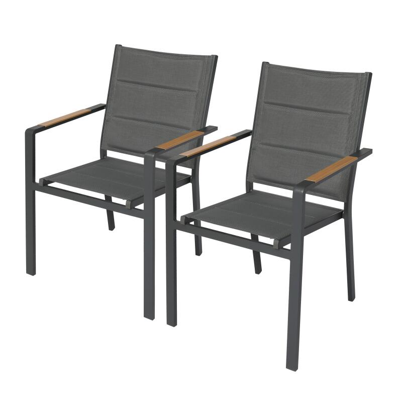 Silla de jardín de aluminio y textilene con reposabrazos - Lote de 2