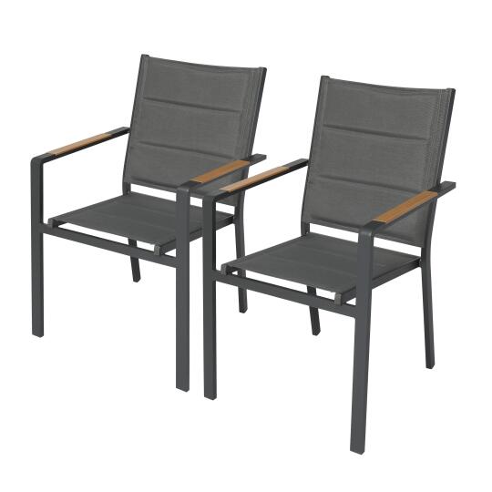 Silla de jardín de aluminio y textilene con reposabrazos - Lote de 2