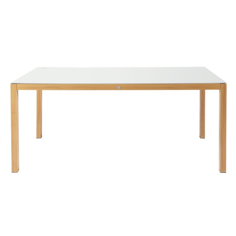 Mesa de jardín de 180x90 cm de aluminio efecto madera y vidrio templado y 8 sillas con reposabrazos de textilene (3/7)