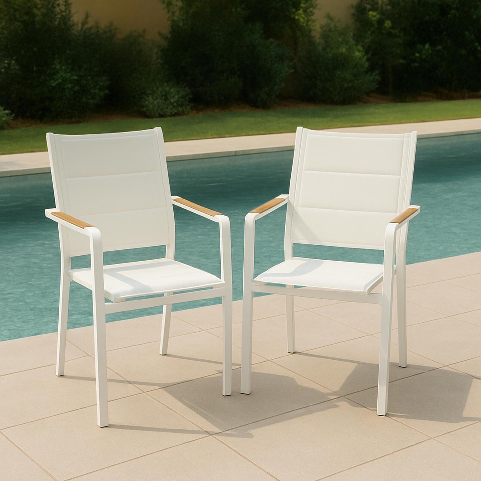 Silla de jardín de aluminio y textilene con reposabrazos - Lote de 2