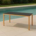Mesa de jardín rectangular de aluminio efecto madera con tapa de cristal templado (180 x 90 x 74 cm)