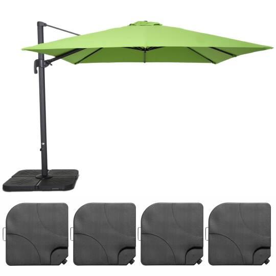 Parasol excéntrico cuadrado (3 x 3m) giratoria 360° y 4 losas para rellenar y estabilizar