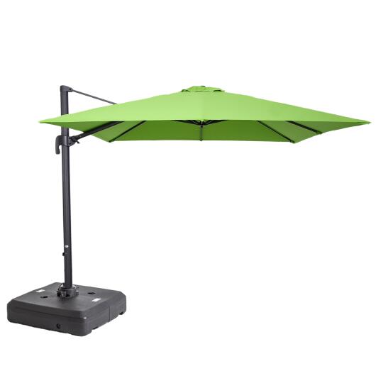 Parasol excéntrico (3 x 3m) giratorio 360° y Base con ruedas de 100 L para contrapesar