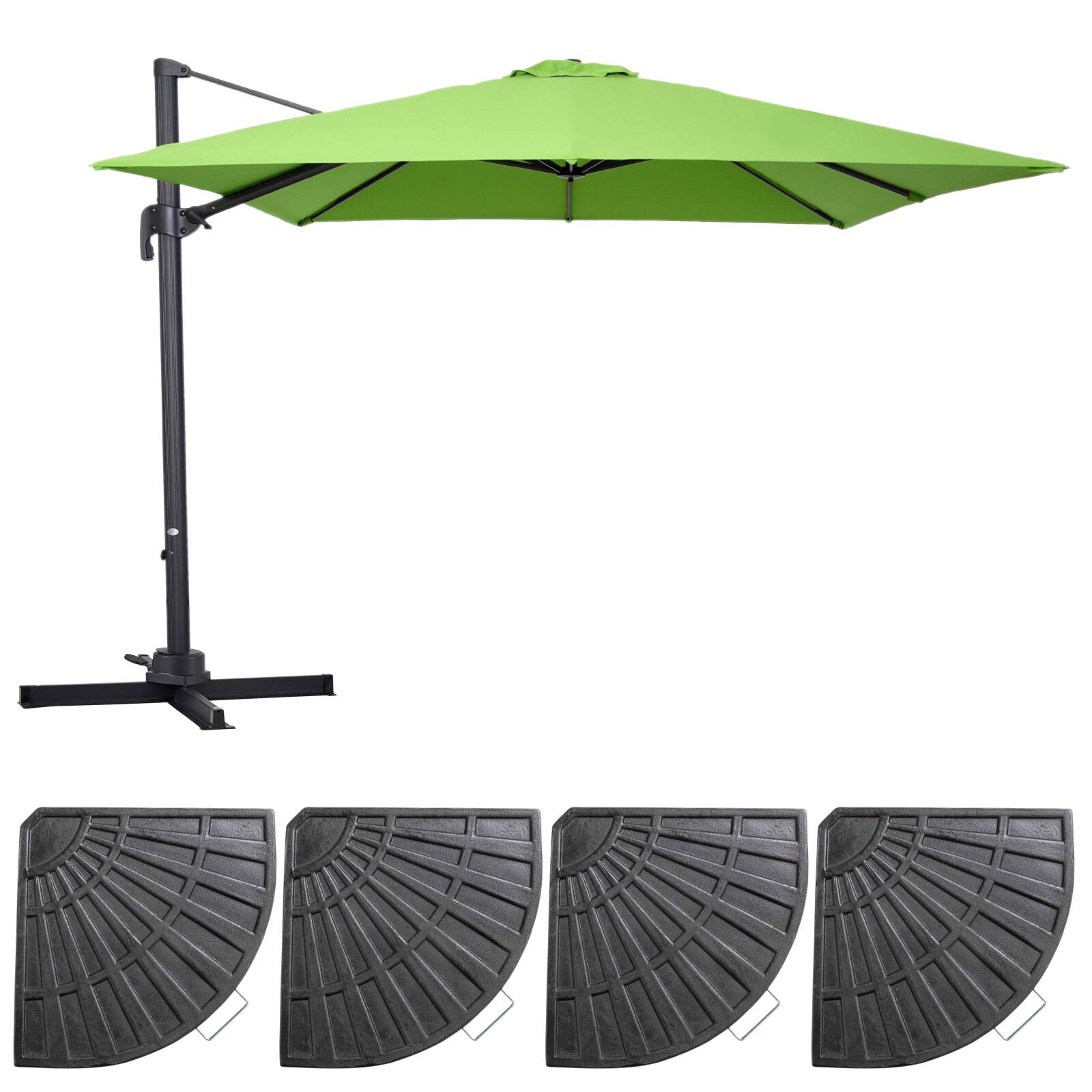 Parasol excéntrico cuadrado (3 x 3 m) giratorio de 360° et 4 losas lastradas