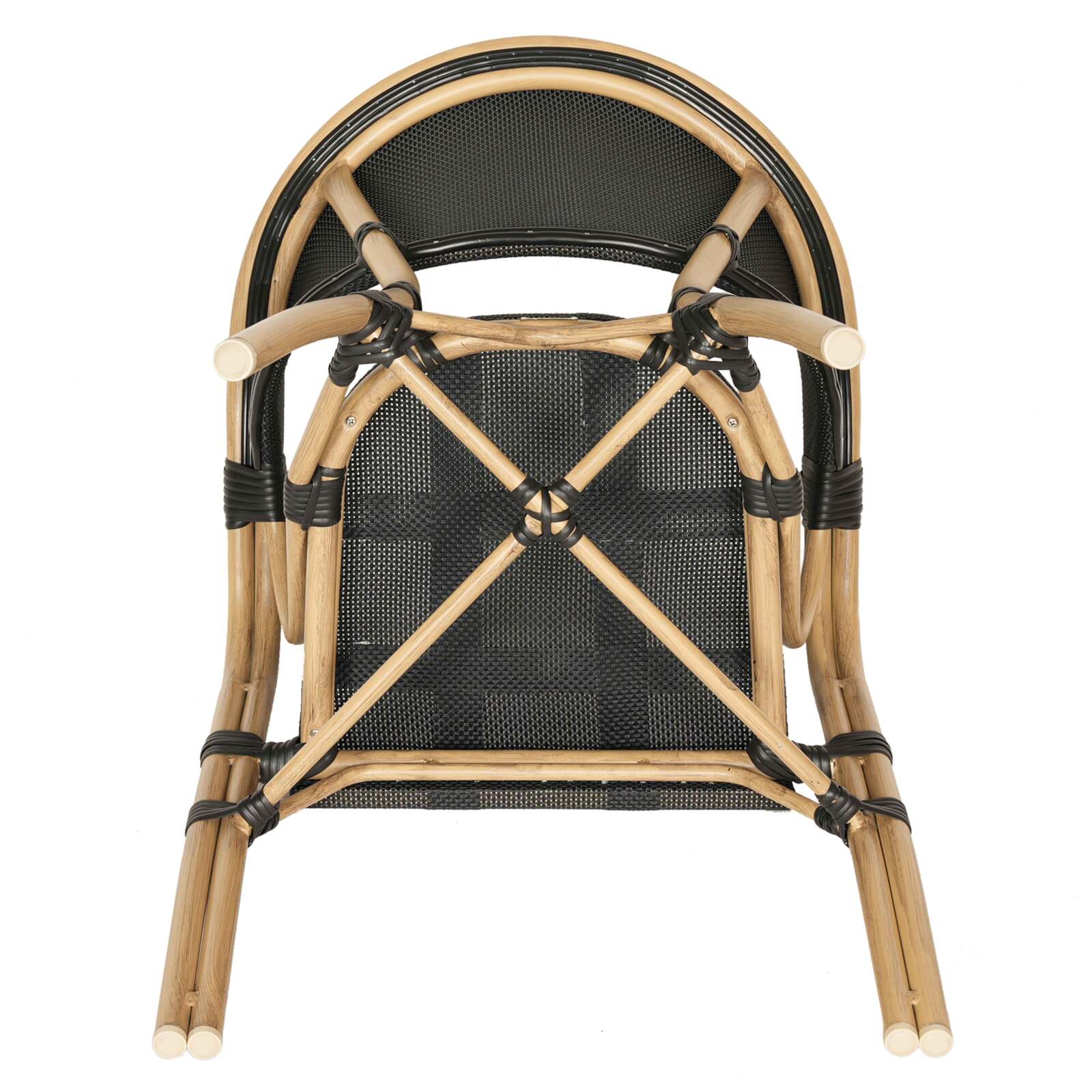 Silla de jardín estilo bistró parisino en aluminio y ratán sintético.