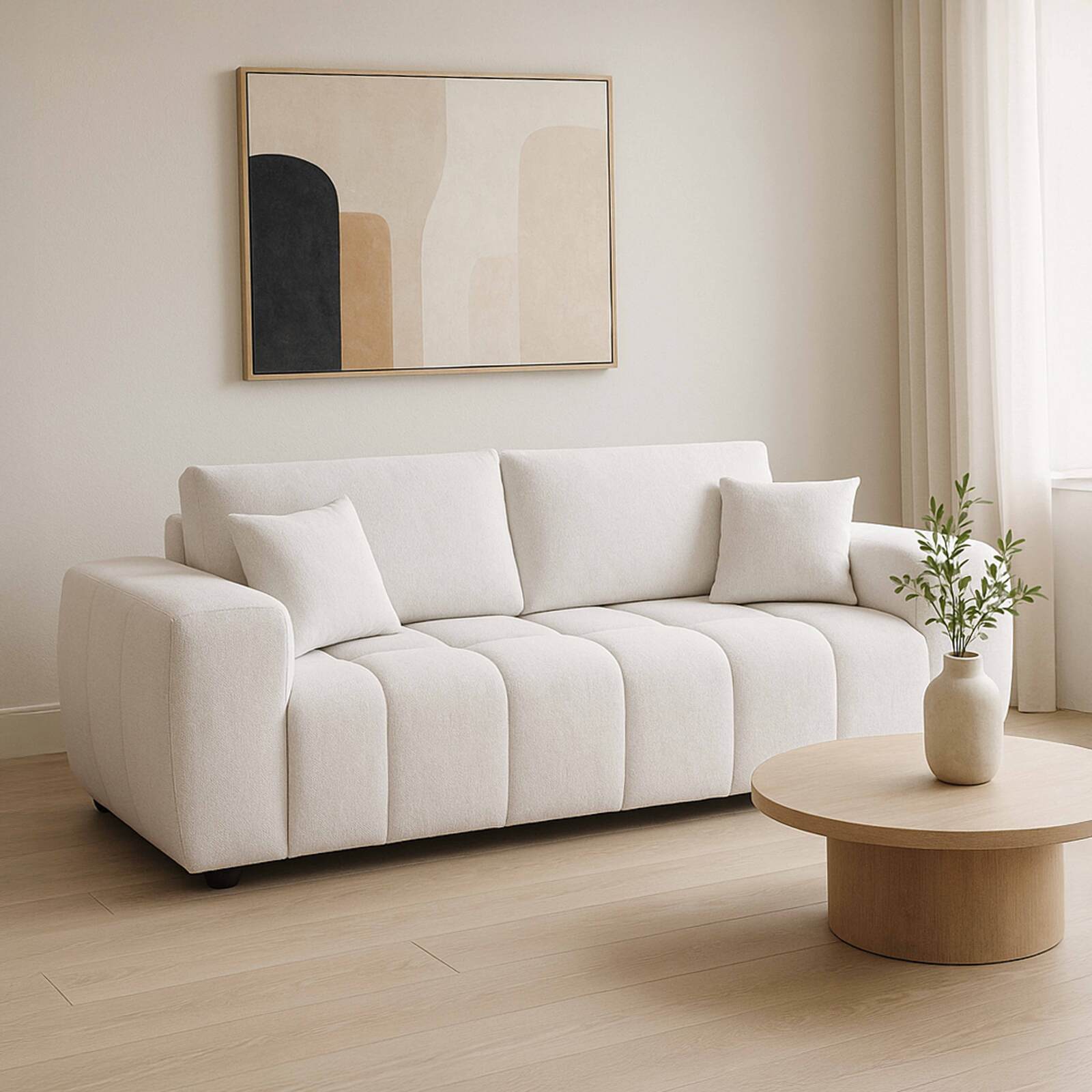 Sofá recto de 3 plazas de poliéster.