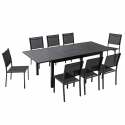 Mesa de jardín rectangular extensible de aluminio con 6 sillas y 2 sillas con reposabrazos