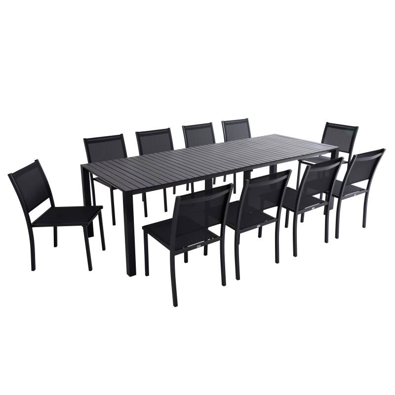 Mesa de jardín extensible de aluminio 52/260x100 cm y 10 sillas de textilene
