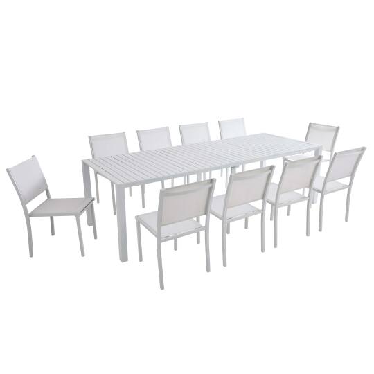 Mesa de jardín extensible de aluminio 52/260x100 cm y 10 sillas de textilene