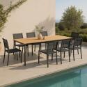 Mesa de jardín rectangular de aluminio/teca de 200 x 100 cm y 8 sillas
