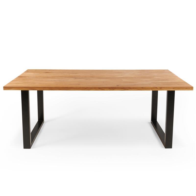 Mesa de comedor rectangular de roble FSC® con bordes irregulares y patas en forma de U