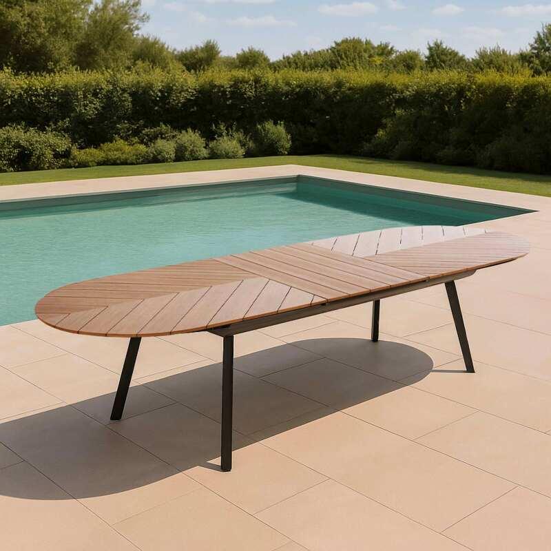 Mesa de jardín extensible rectangular (220/280 x 100 x 76 cm) en aluminio y polimadera