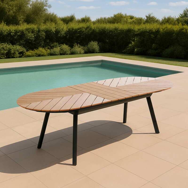 Mesa de jardín extensible rectangular (180/220 x 100 x 76 cm) en aluminio y polimadera 