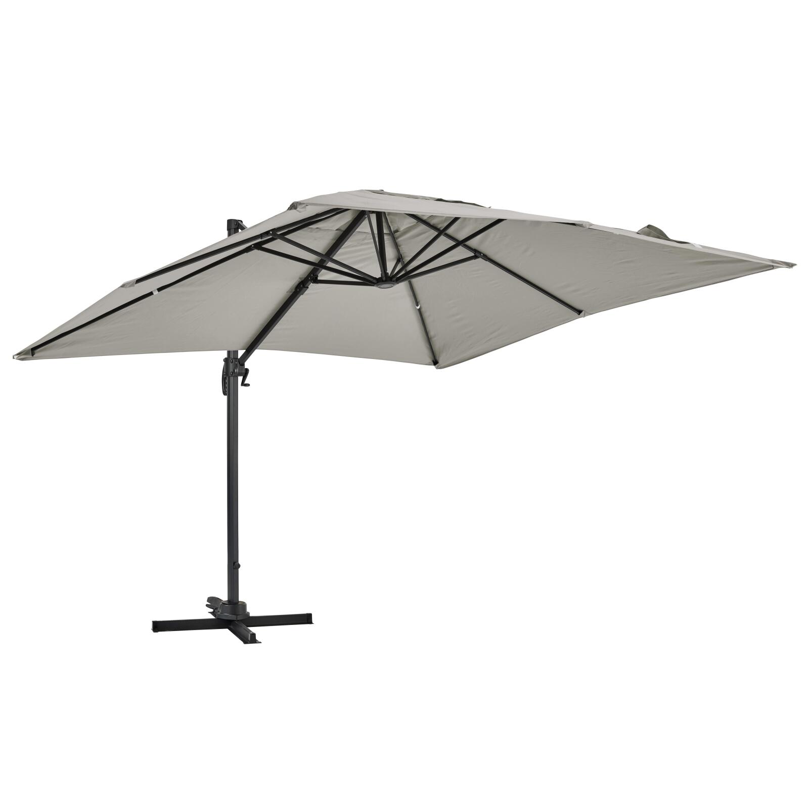 Parasol excéntrico cuadrado (3 x 3m) giratoria 360° y 4 losas para rellenar y estabilizar