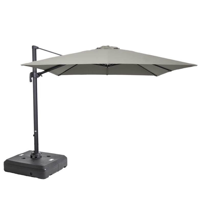Parasol excéntrico (3 x 3m) giratorio 360° y Base con ruedas de 100 L para contrapesar