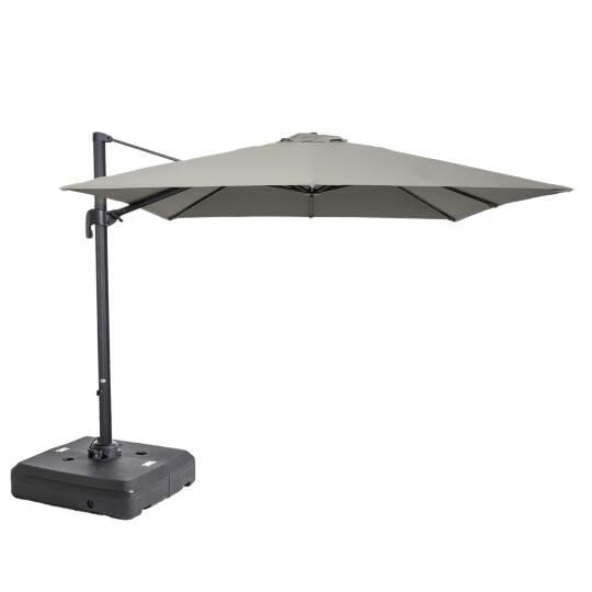 Parasol excéntrico 3x3 m cuadrado inclinable giratorio 360° y losa lastrada sobre ruedas 100 L | Oviala