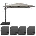 Parasol excéntrico cuadrado (3 x 3m) giratoria 360° y 4 losas para rellenar y estabilizar