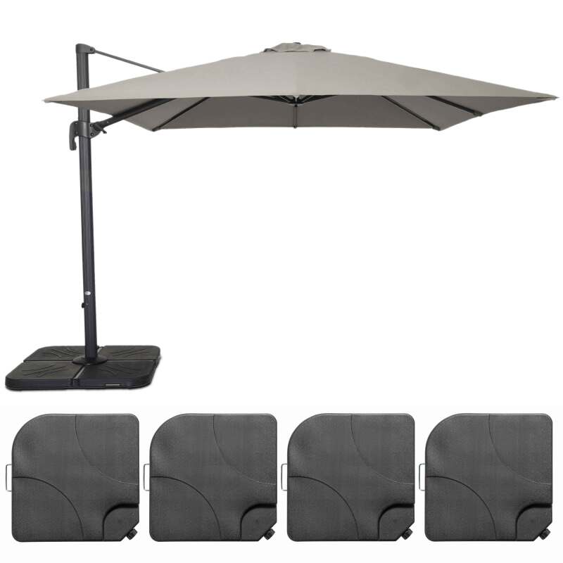 Parasol excéntrico cuadrado (3 x 3m) giratoria 360° y 4 losas para rellenar y estabilizar