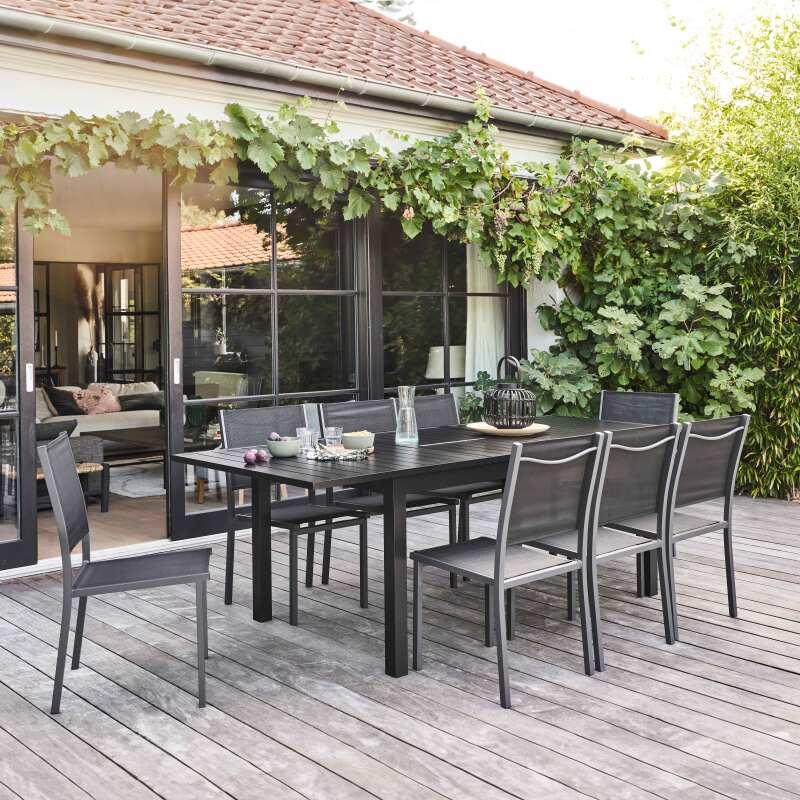 Mesa de jardín extensible de aluminio 174/238 cm con 8 sillas