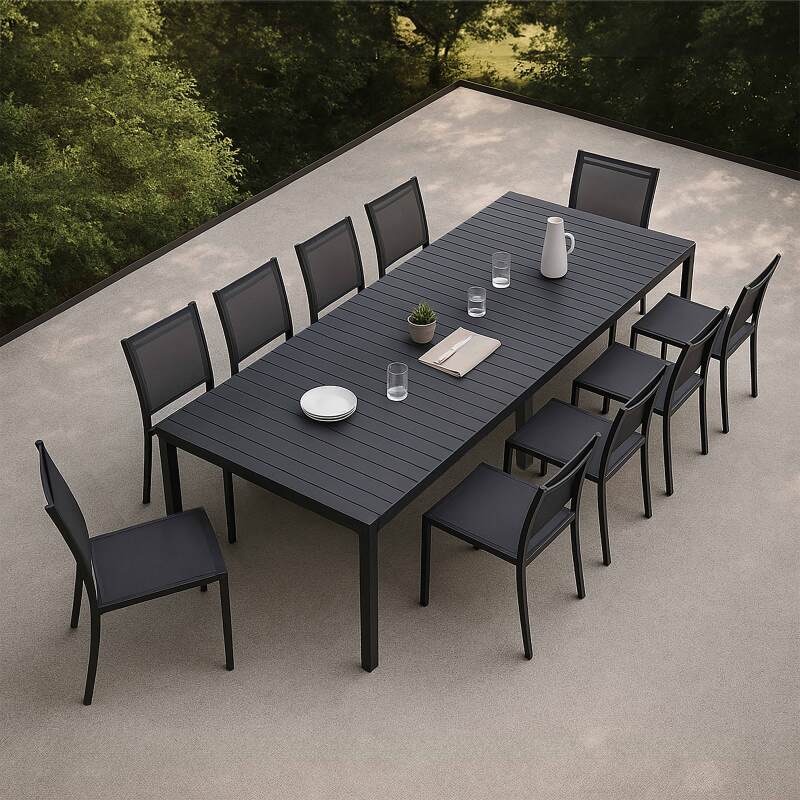 Mesa de jardín extensible de aluminio 52/260x100 cm y 10 sillas en textilene - Lifestyle