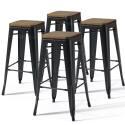 Lote de 4 taburetes de bar de material y madera (43 x 43 x 76 cm)